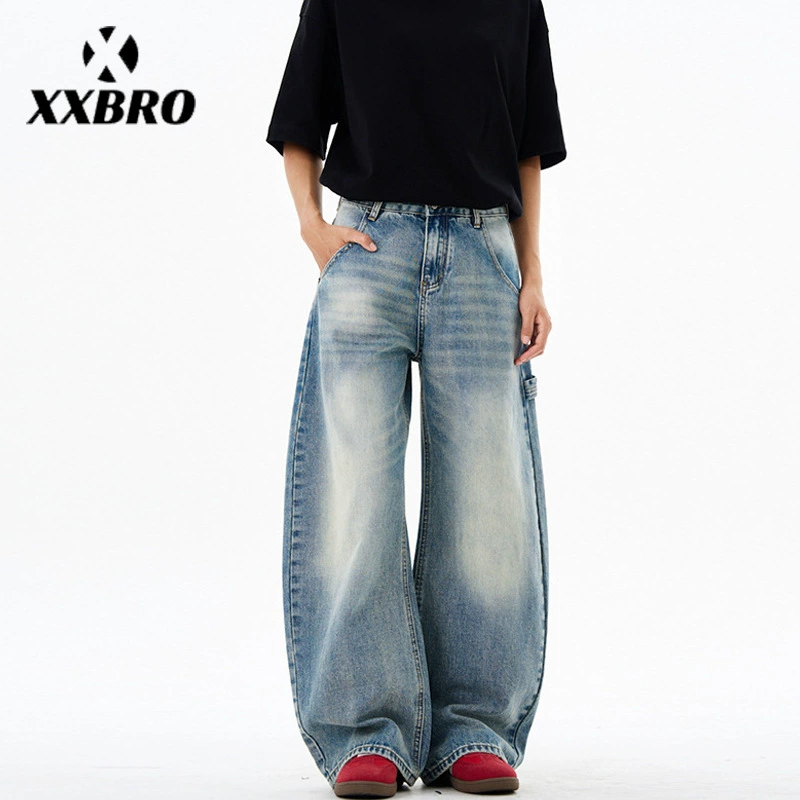 xxbro мужская одежда # Американский модный бренд, джинсы-сабо, мужские уличные ретро-стираные свободные широкие брюки с градиентом