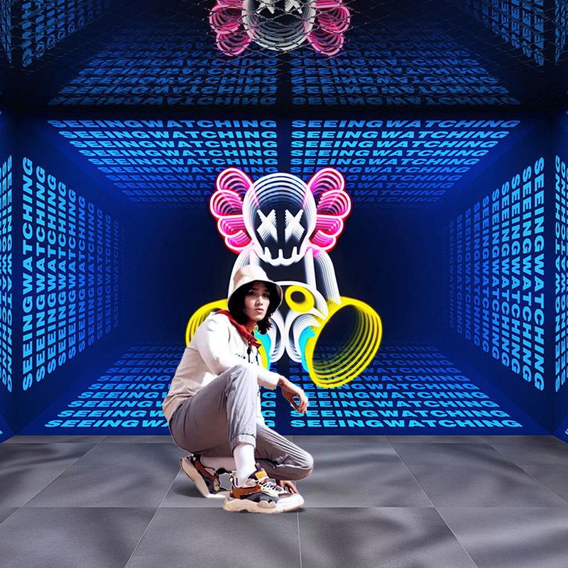 Multi-layer mirror punk style neon background wallpaper e-sports bar gym street dance classroom space extension wallpaper