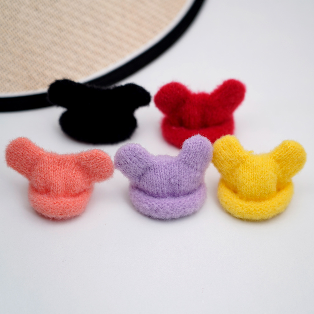 Chapéu de boneca de algodão para roupas de bebê de 10cm, brinquedo de pelúcia adequado para decoração de chapéu de lã com orelha de urso multicolorido