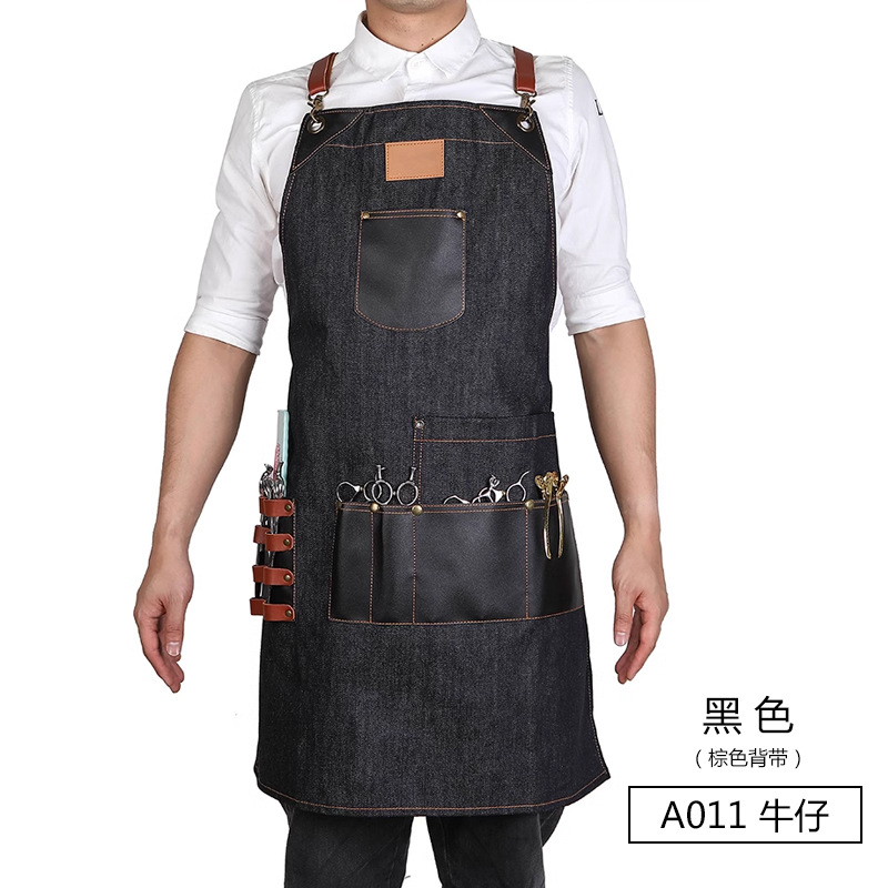 Transfronterizo Amazon delantal vaquero bolsa de herramientas desmontable barbería ropa de trabajo delantal al por mayor personalizado