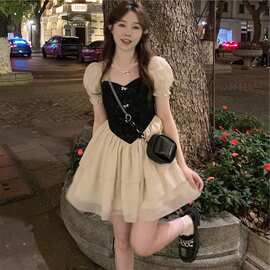 法式感泡泡袖连衣裙子女夏季2026新款小个子短裙仙气透气显高