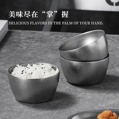 304韩式不锈钢米饭碗雪花做旧方圆形双层隔热汤碗高颜值复古餐碗