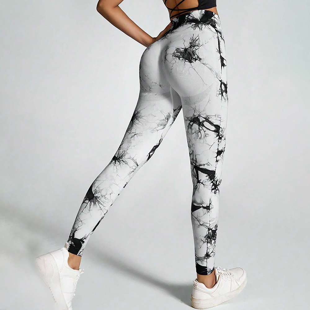 Transfronterizo sin costuras teñido pantalones elásticos de cintura alta secado rápido de cintura alta nueve puntos de mel桃 hips pantalones deportivos