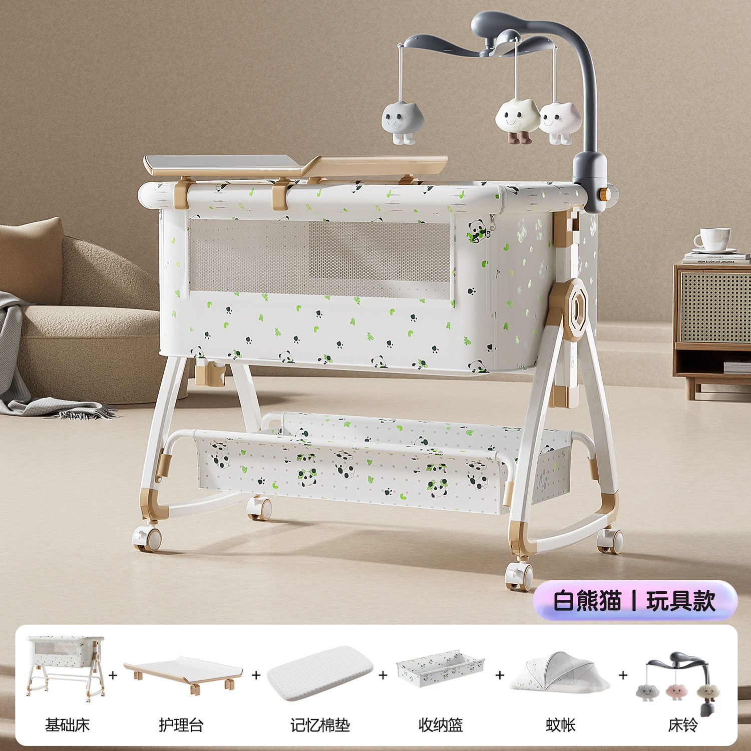 Cama de bebé móvil cuna cama portátil 2 en 1 plegable multifuncional bb cama recién nacida cama de empalme