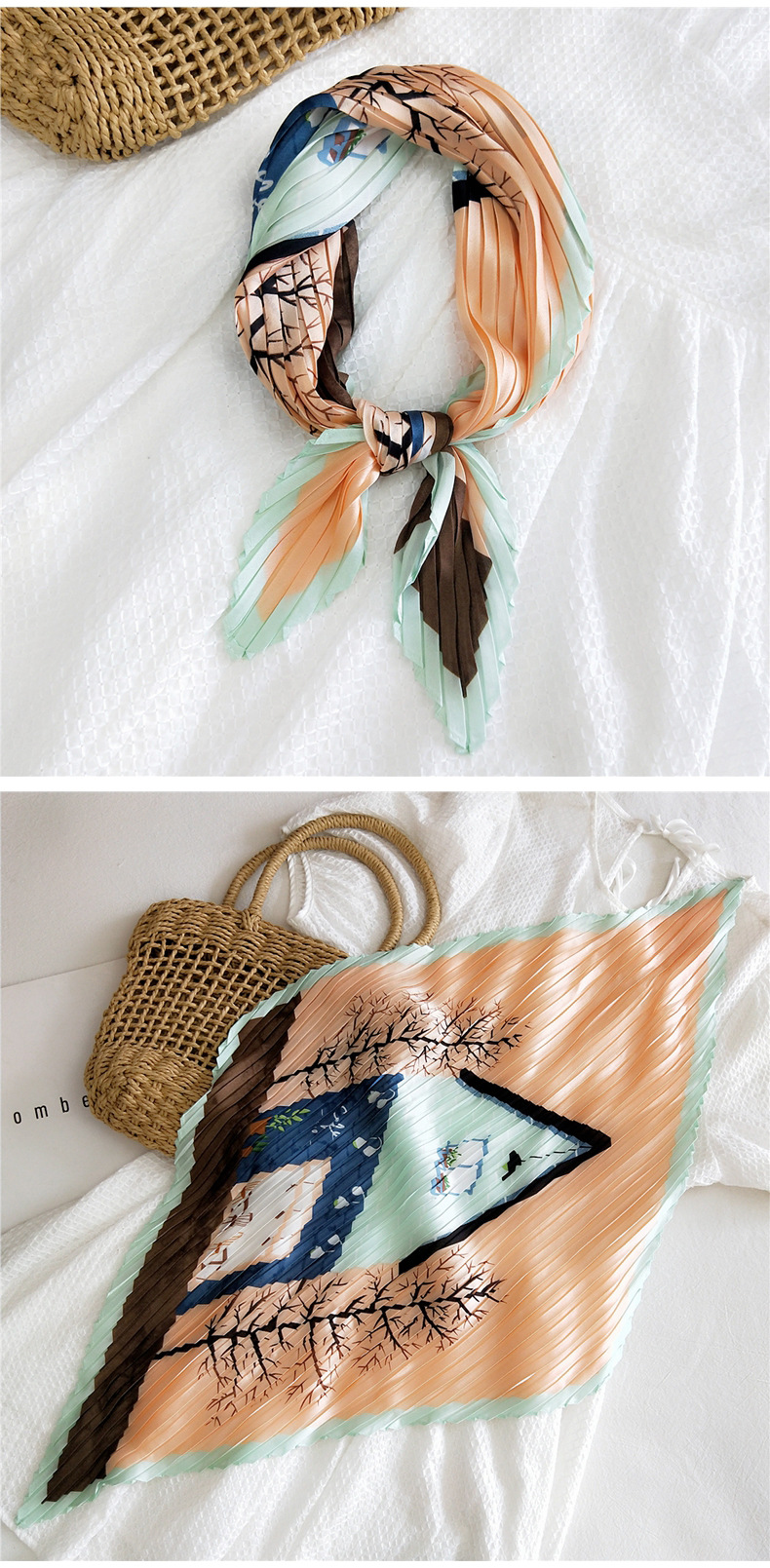 50g Weight Silk Scarf Classification Travel Occasion Silk Material Unisex Gender Sweet Style Khaki, Orange, Grey, Purple, Red, Green, Blue, Yellow Color Korean Thin Silk Small Square Scarf 23