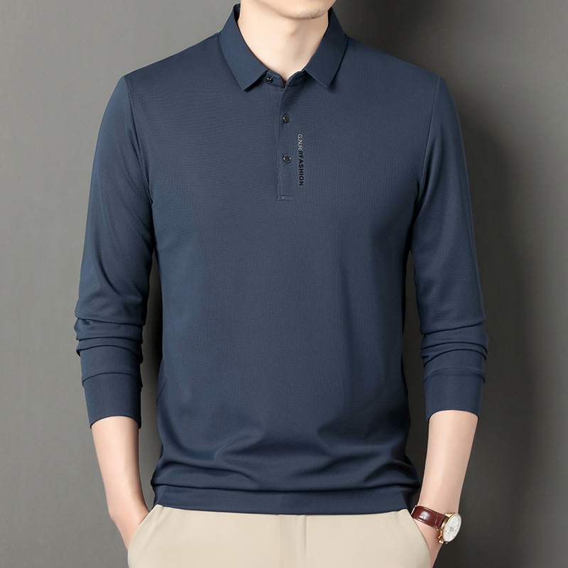 Camiseta polo de manga larga con cuello para hombre, estilo casual, primavera y otoño 2024 
 Camisa de una pieza con cuello, ideal para otoño, con envío directo.