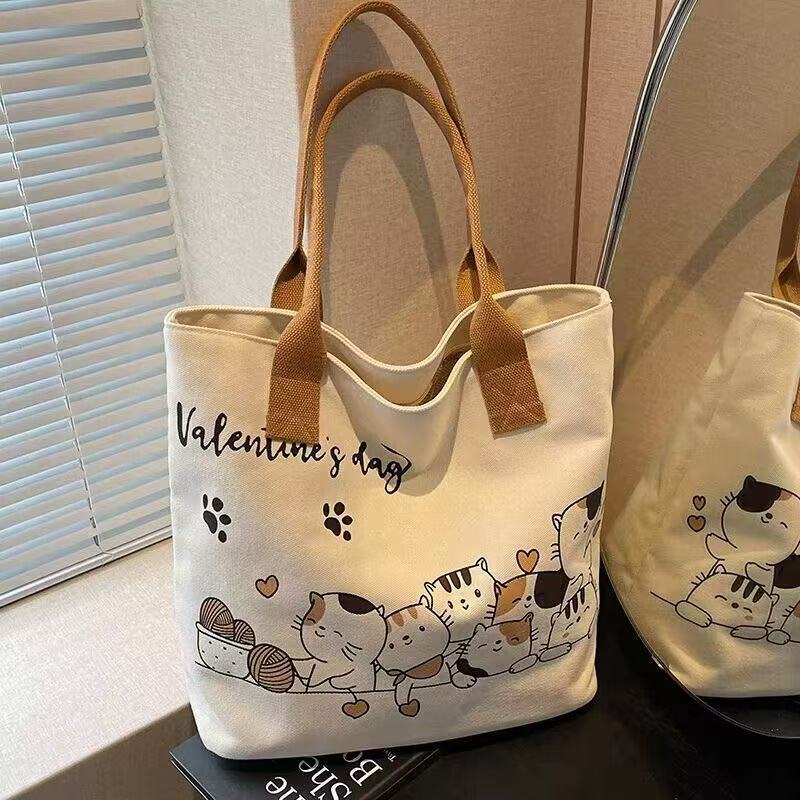 Japanese Fashion Cartoon Print Canvas Bag for Female Students Cute Commuter Tote Versatile Shoulder Tote Bag Japanese Fashion Cartoon Print Canvas Bag for Female Students Cute Commuter Tote Versatile Shoulder Tote Bag