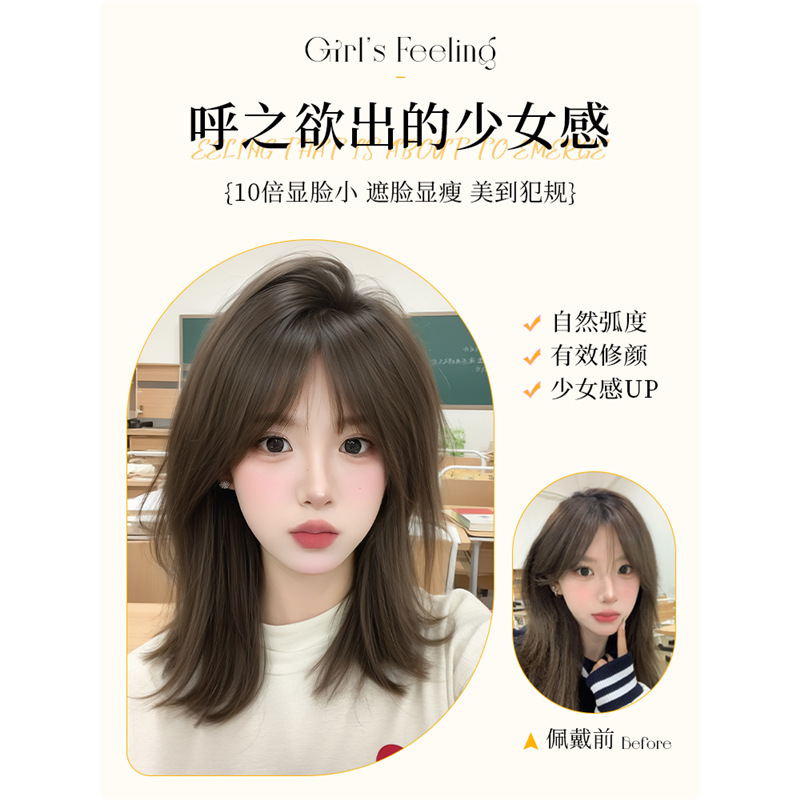 Peruca de mujer, pelucas de borde de ocho caracteres, aumento de cabello, pelucas gruesas, cráneo alto, cobertura natural de cabello blanco.