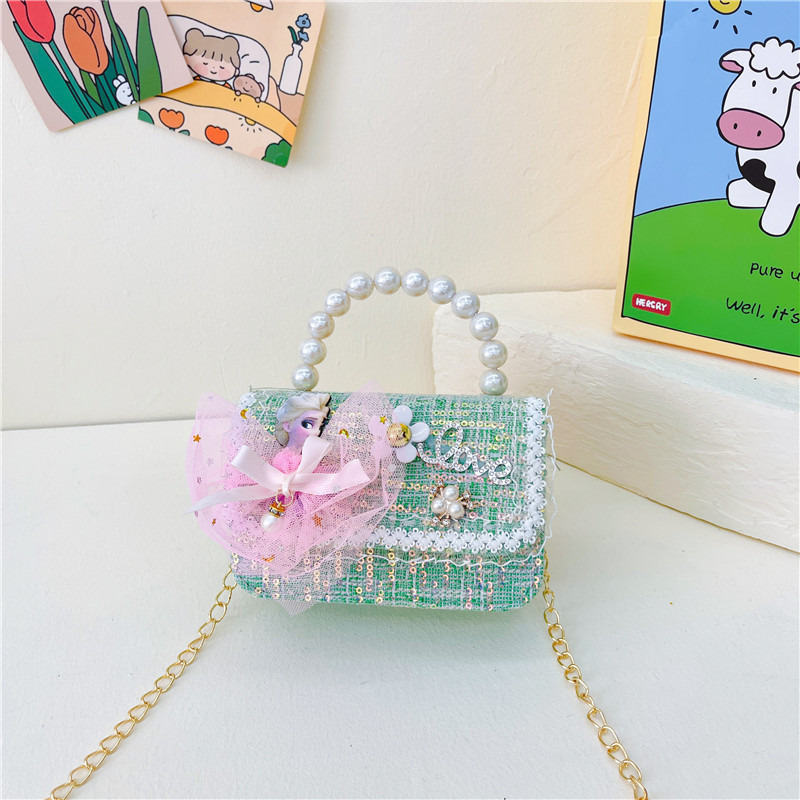 Bolsos infantiles princesa pequeña cadena de viento bolsa de perlas accesorios bolsos de mano niños de moda lindos bolsos de hombro de flores chicas