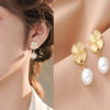 Silver needle, design earrings from pearl, silver 925 sample, Korean style, flowered, simple and elegant design, trend of season