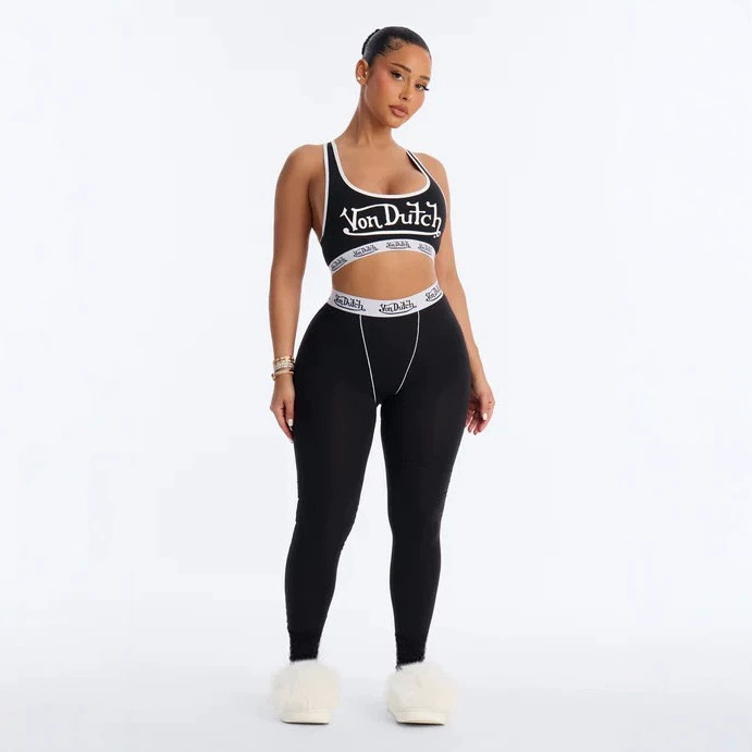 Fc1485 European and American Cross-Border Fashion Printed Tight-Fitting Tank Top and Pants Set Sexy Hot Girl Black