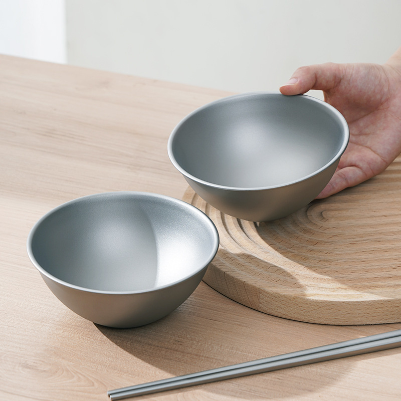 Pure Titanium Rice Bowl Double Insulation Anti-scalding Titanium Bowl Lightweight Healthy Titanium Tableware Outdoor Camping Picnic Titanium Tableware suit
