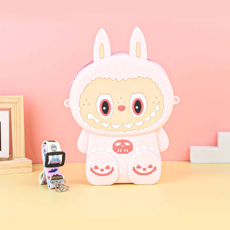 Labubu シリコーン携帯電話バッグ漫画かわいい誕生日ギフト弓シリコーン小銭入れハイエンドクロスボディバッグ|undefined
