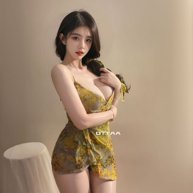 Sexy Lingerie Influencer Tiktok Yellow Robe Sexy Camisole Pajamas Passionate No-Take-Off Plus-Size Hot Set 635