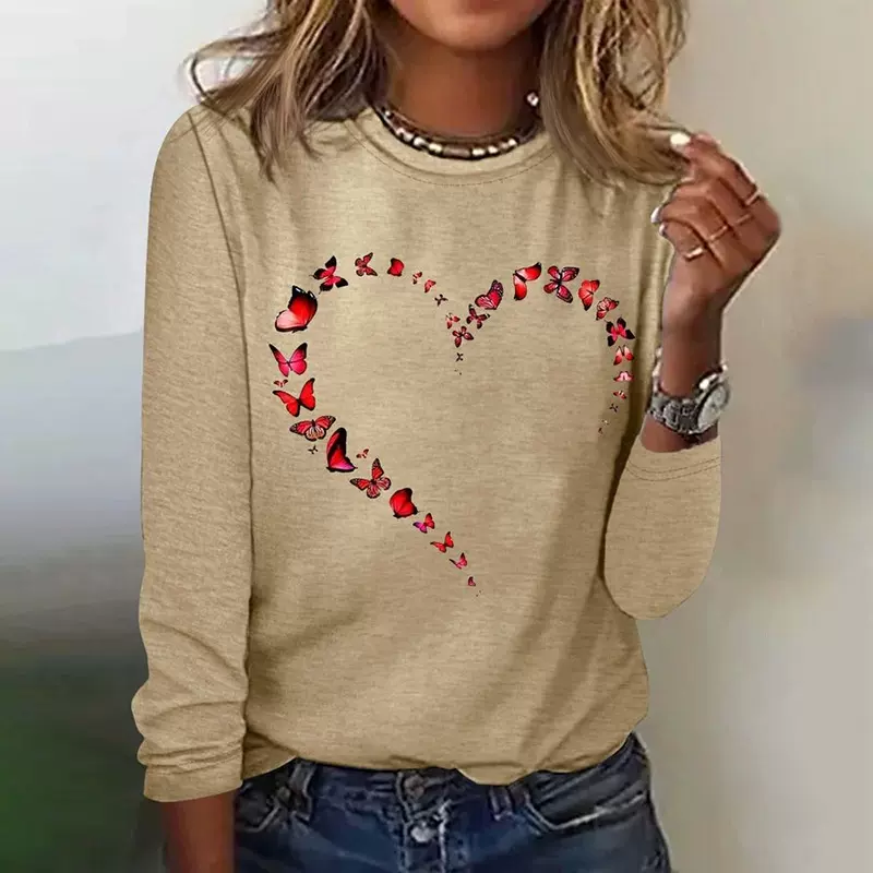 2024亚马逊独立站女长袖T恤新款3D印花自然风景圆领长袖宽松T恤女