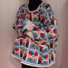 色の格子のニットのセーターのコートの女性の高品質の韓国版の秋冬の復古のジャカードのゆったりしている毛のニットのカーディガンの女性