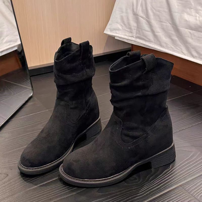 增高8cm马丁靴女秋款中筒显瘦小个子堆堆褶皱百搭复古女靴短靴男|undefined