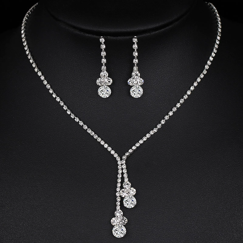 Necklace and earrings for bride, bracelet, set, zirconium, 2 piece set