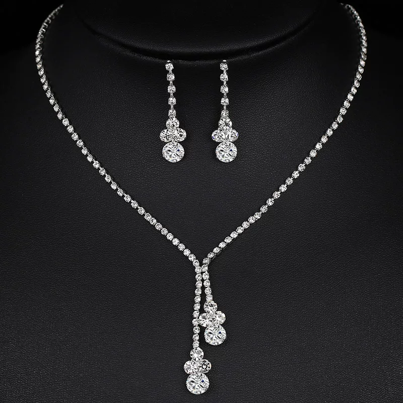 Necklace and earrings for bride, bracelet, set, zirconium, 2 piece set