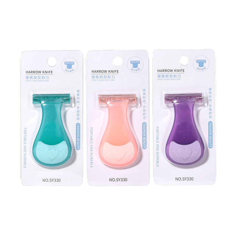 LMLTOP portátil pequeño Rake cuchillo de acero inoxidable hoja de tres capas raspador de afeitar hembra SY330