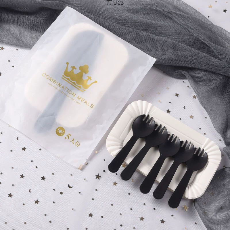 Пластиковая тарелка для торта, утолщенная бумажная тарелка, нож и вилка, набор посуды для резки торта, пикника, барбекю, черная одноразовая Китай