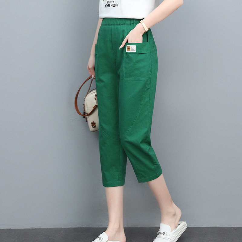 Middle-aged Mother Pants Women's Summer Western Style Straight Casual Pants Twill Cotton Loose Fashion Short Capri Pants