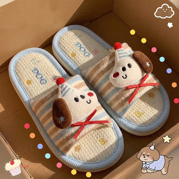 Cartoon linen slippers for women 2026 new model indoor home silent non-slip breathable sweat-absorbing odor-resistant slippers for men spring and summer