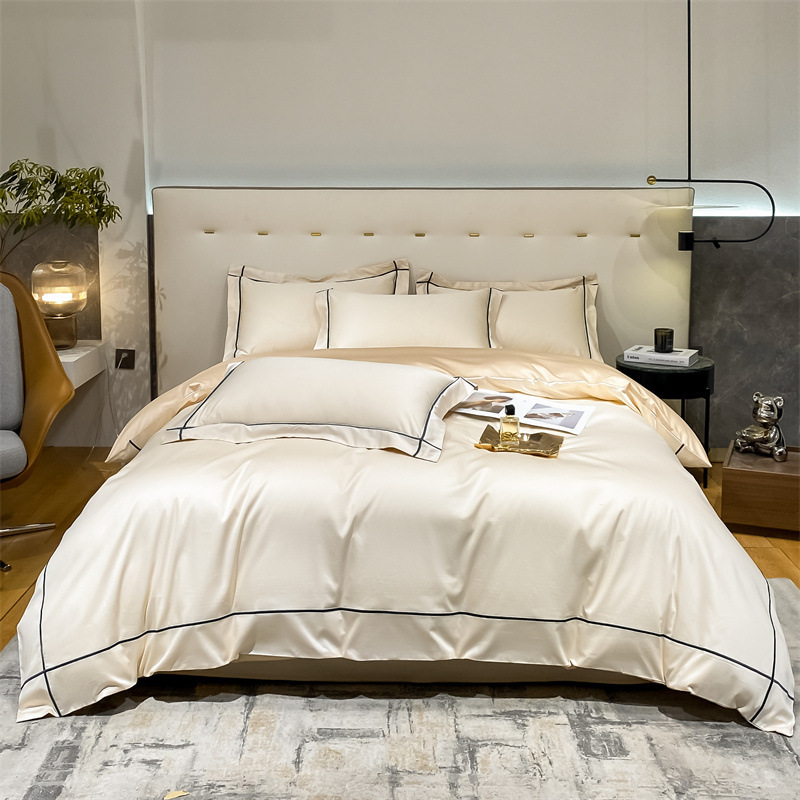 軽奢200番手母子向けシンプル二重100%純綿4点セット 綿100%シーツ・ボックスシーツ・掛け布団カバー・シンプル掛け布団カバー4