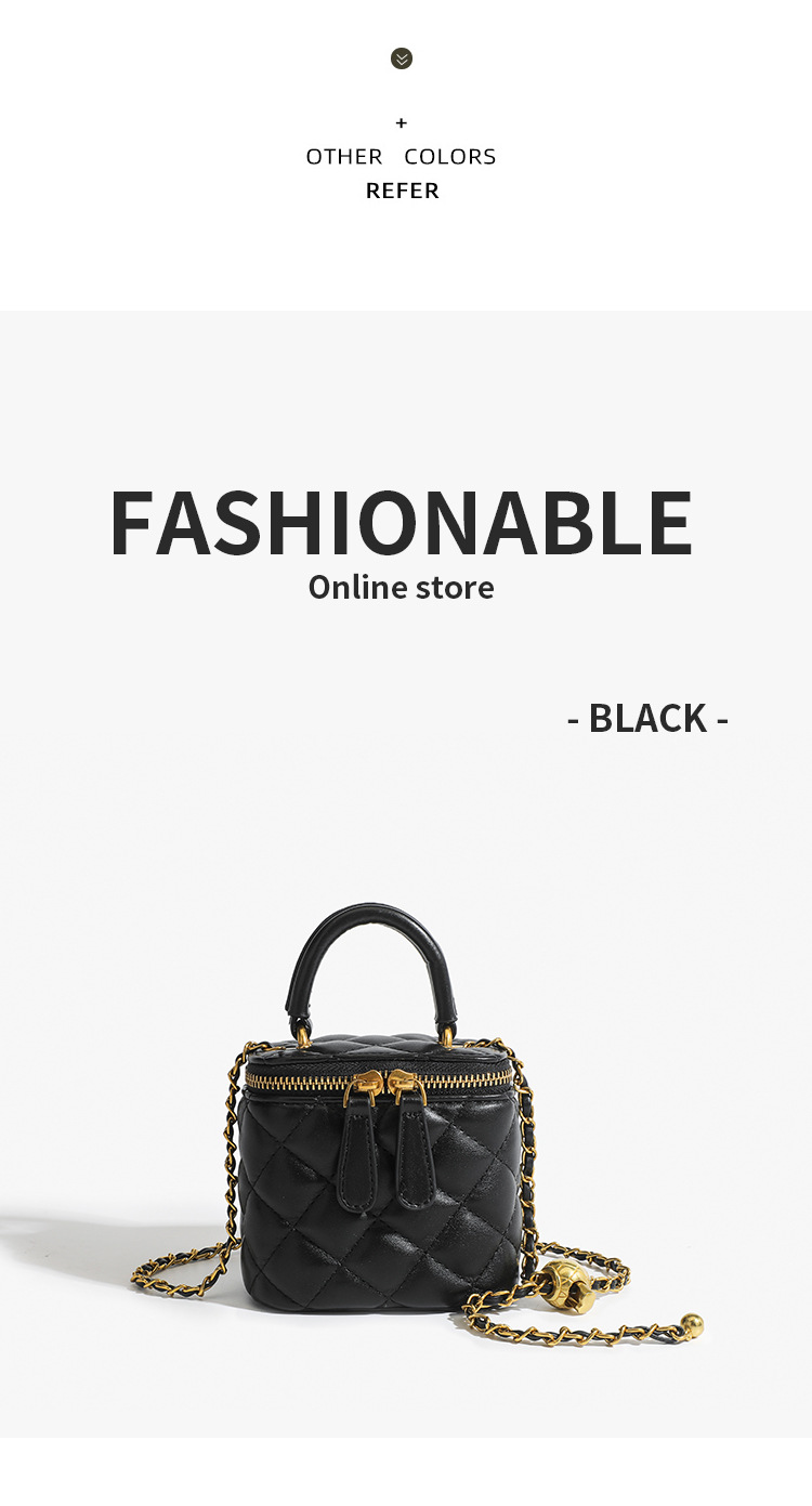 Xiaoxiangfeng Lingge Chain Small Square für Damen 2024 Neue vielseitige Mini-Umhängetasche mit goldenem Ball und Lippenstift_voghion.com