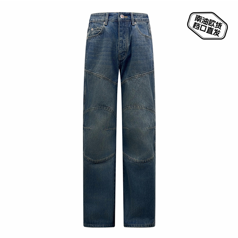 25 Nanyou Bj Jeans Retro Contrast Stripesd Splicing Men's Casual Versatile Wide-Leg Denim Ripped Autumn and Winter Style