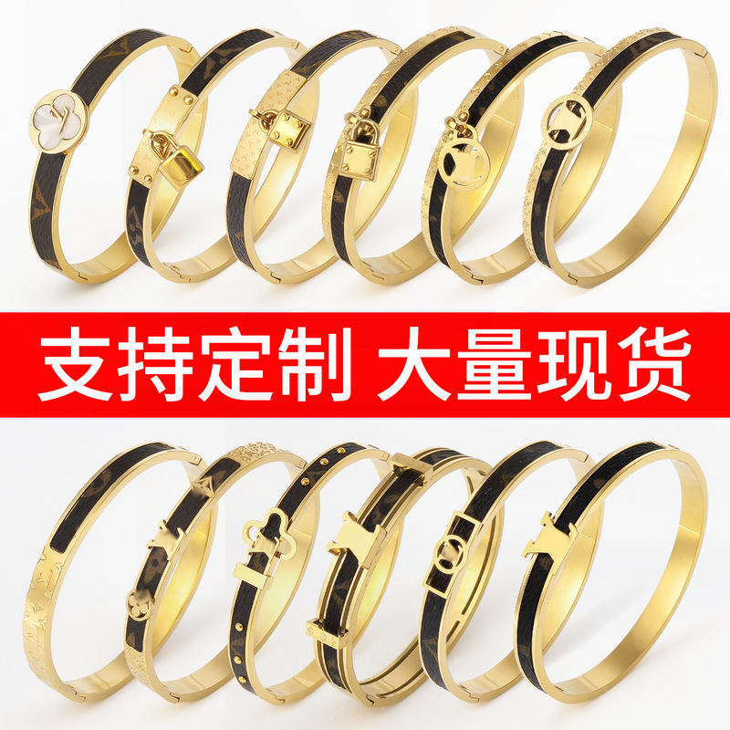 European and American Cross-Border Donkey Home Presbyopic Leather Titanium Steel Bracelet Non-Fading Jewelry Bracelet Bracelet Jewelry Accessories