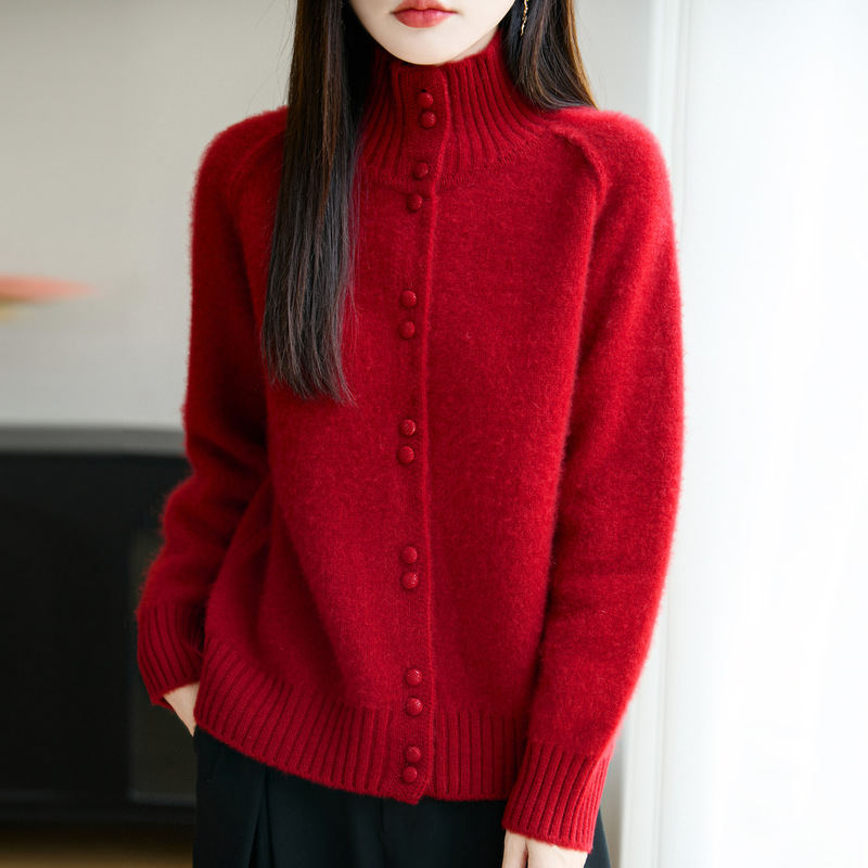 Heavy Weightweight Thickeneded 100 Wool Cardigan Women's Half Turtleneck Knitted Sweater Jacket Loose Lazy Cashmere Sweater Bottoming Shirt Heavy Weightweight Thickeneded 100 Wool Cardigan Women's Half Turtleneck Knitted Sweater Jacket Loose Lazy Cashmere Sweater Bottoming Shirt