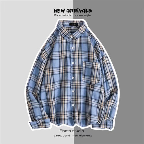 Fashion trend retro men's plaid shirt Hong Kong style temperament casual cardigan shirt long-sleeved lapel shirt wholesale