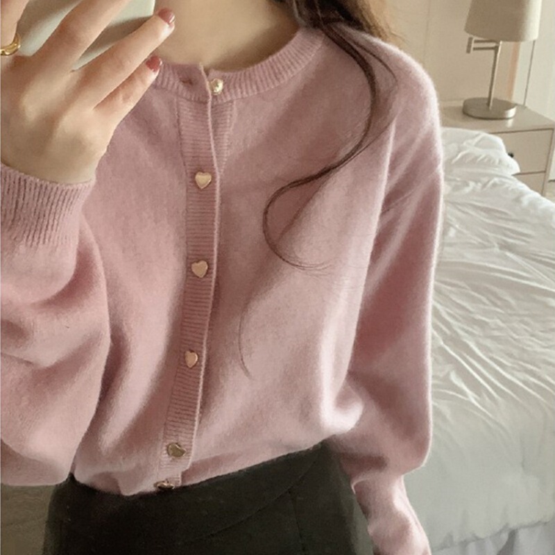 Kaning Gentle and Loving Pink Knitted Cardigan for Women 2026 Autumn New Japanese Style Outerwear Small Cardigan