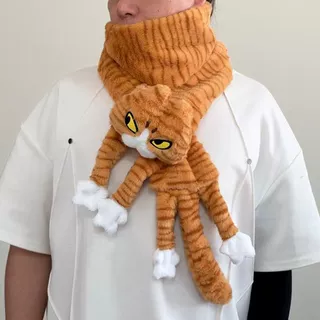 可爱老吴猫围巾秋冬季卡通保暖加厚学生百搭解压治愈围脖送男女礼