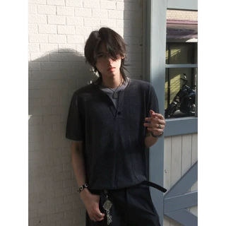 假两件撞色拼接针织短袖男夏季复古高级感宽松休闲轻奢老钱风t恤