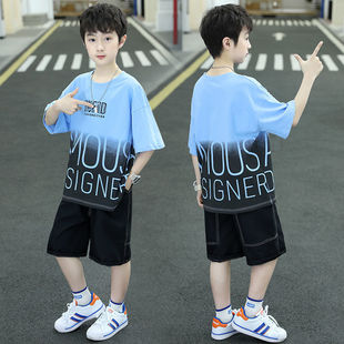 Boys Summer Suit 2025 New Kidsren's Medium and Large Kidsren's Sports Suit Korean Style Handsome Two-Piece Trendy Clothing Kidsren's Clothing