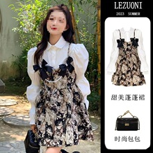 碎花连衣裙两件套吊带蓬蓬裙春新款感甜美公主小礼服套装