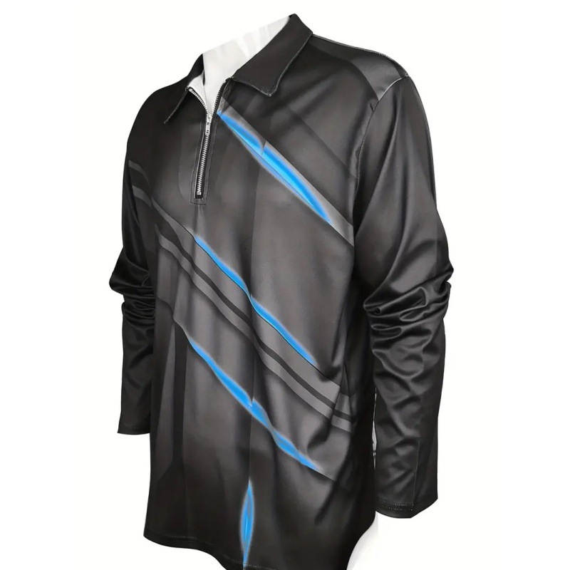 TK hombres transfronterizos del sudeste asiático casual suelto transpirable de manga larga solapa cremallera camisa POLO venta caliente impresión 3D