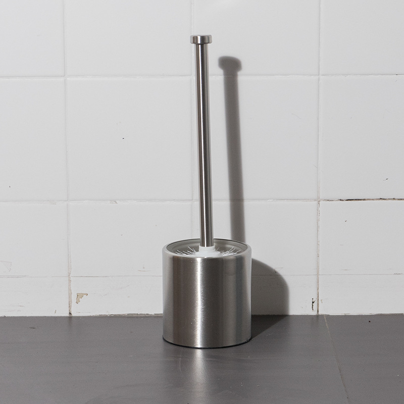 Ourunzhe cepillo de inodoro de acero inoxidable con base para limpieza del hogar cepillo de inodoro cepillo de limpieza de mango largo de pelo suave