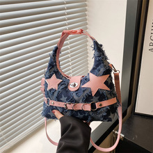 撞色手提个性时尚个性牛仔五角星包2025新款夏季单肩手提斜挎包