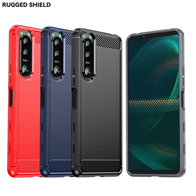 Suitable for Sony 5 Mobile Phone Case Xperia5Ii/Iii Brushed Carbon Fiber Pattern Anti-Fall Protective Cover Silicone Soft Shell Cover