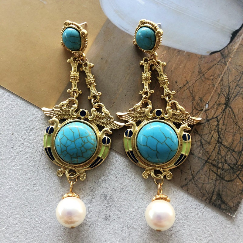 Heart Pattern Women'S Gender Nihaojewelry Jewelry Wholesale Enamel Turquoise Long Earrings