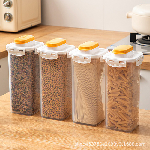 Kitchen grain sealed storage jar transparent plastic square food sealed jar coffee bean noodle storage box
