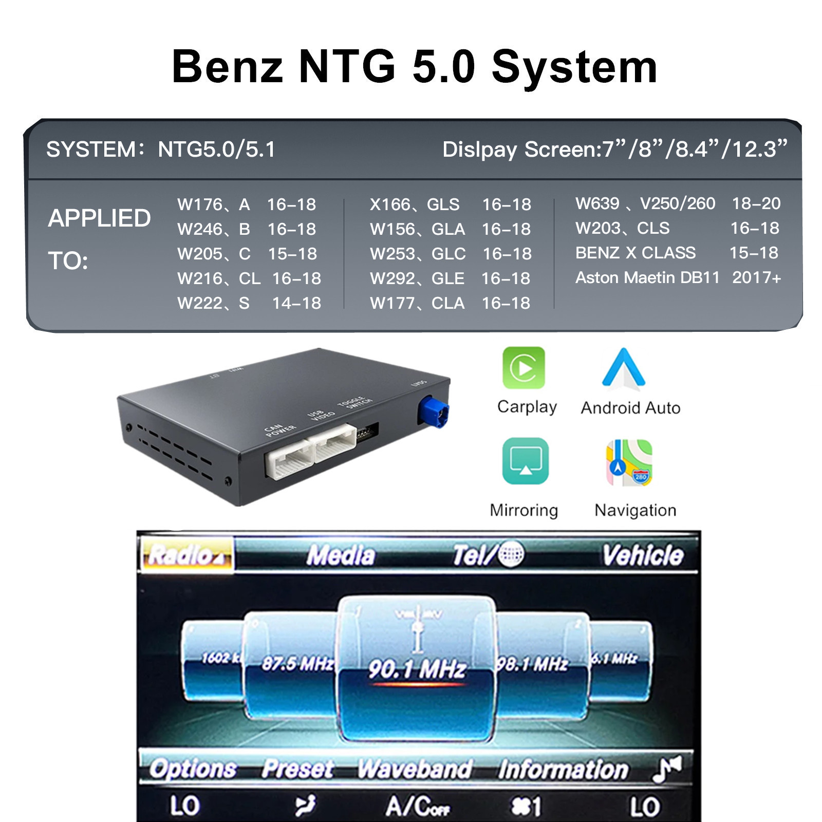 Wireless Carplay Decoder Android Auto Module for Mercedes-Benz NTG4.5 NTG5.0