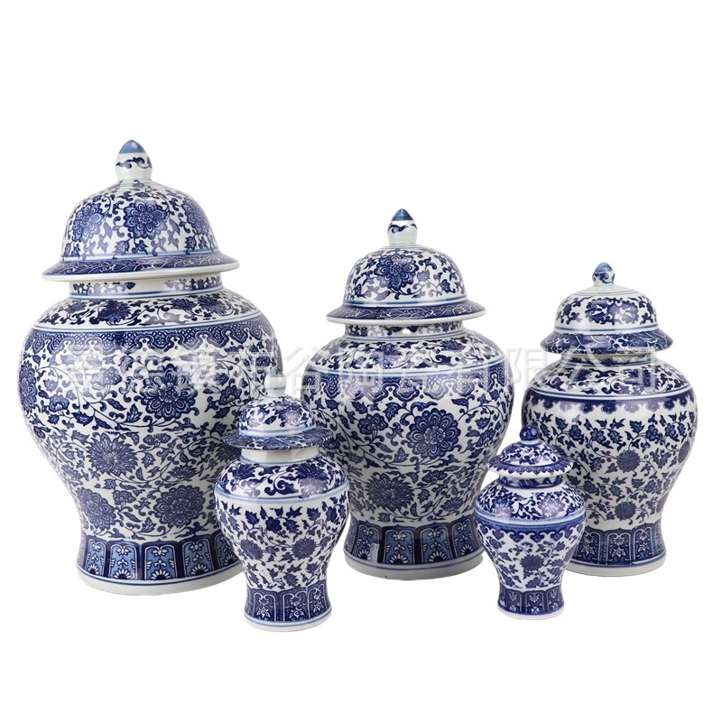 Jingdezhen Blue and White Porcelain General Jar Home Entrance Decorative Ornaments Large, Medium and Small Ceramic General Jar Vase Crafts