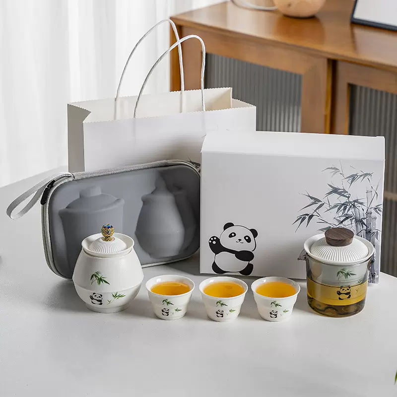 熊猫节节高升旅行茶具套装便携式快客杯商务活动纪念随手礼品LOGO