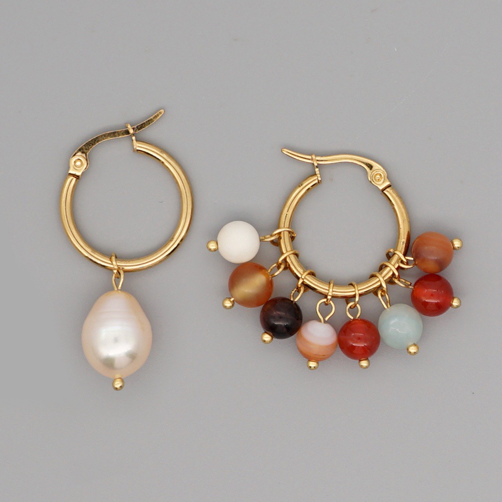 Retro Color Agate Natural Pearl Earrings display picture 5