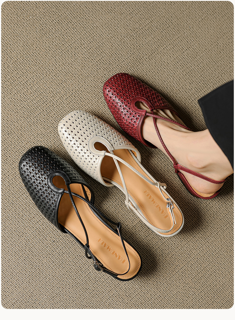 Sandal nữ Mary Jane quai chéo hở gót, gót thô 3 cm, mũi tròn bít — đen chi tiết 7