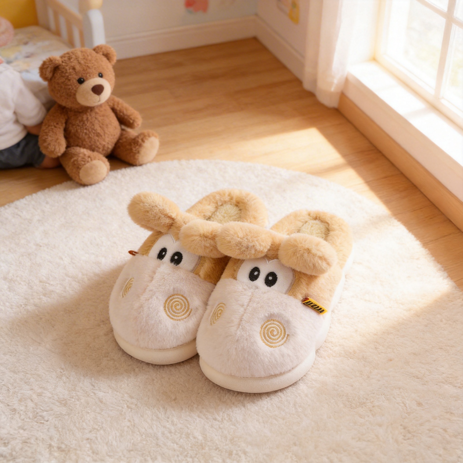 Furry Slippers, Cotton Slippers, Winter Children's Cotton Shoes, Durable Home Slippers for Boys and Girls, Suitable for Older and Middle-Aged Children, and Women's Home Slippers